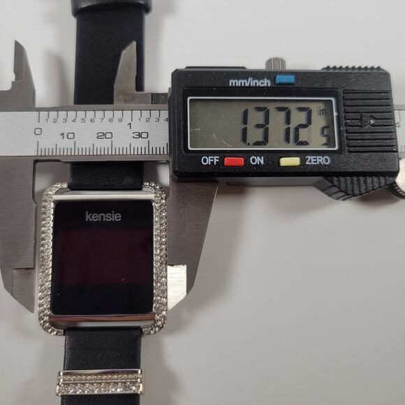 Kensie Women's Digital Watch with Crystals, Square Face, Black Leather Strap - Picture 2 of 16